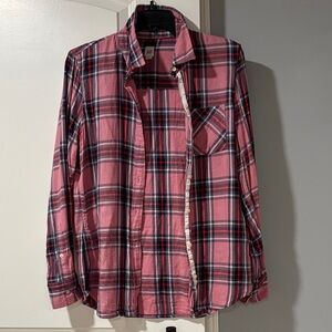 GAP Pink and Navy Plaid Shirt